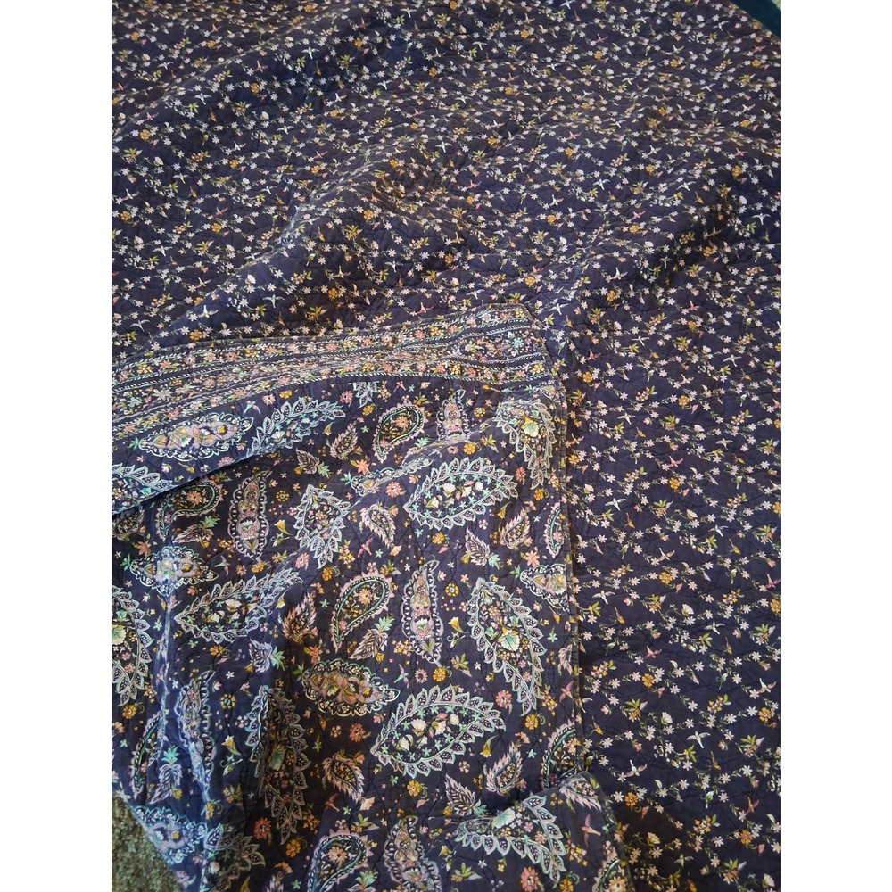 French Purple Paisley Quilt 86X90 Reversible Cotton Lightweight Cottagecore